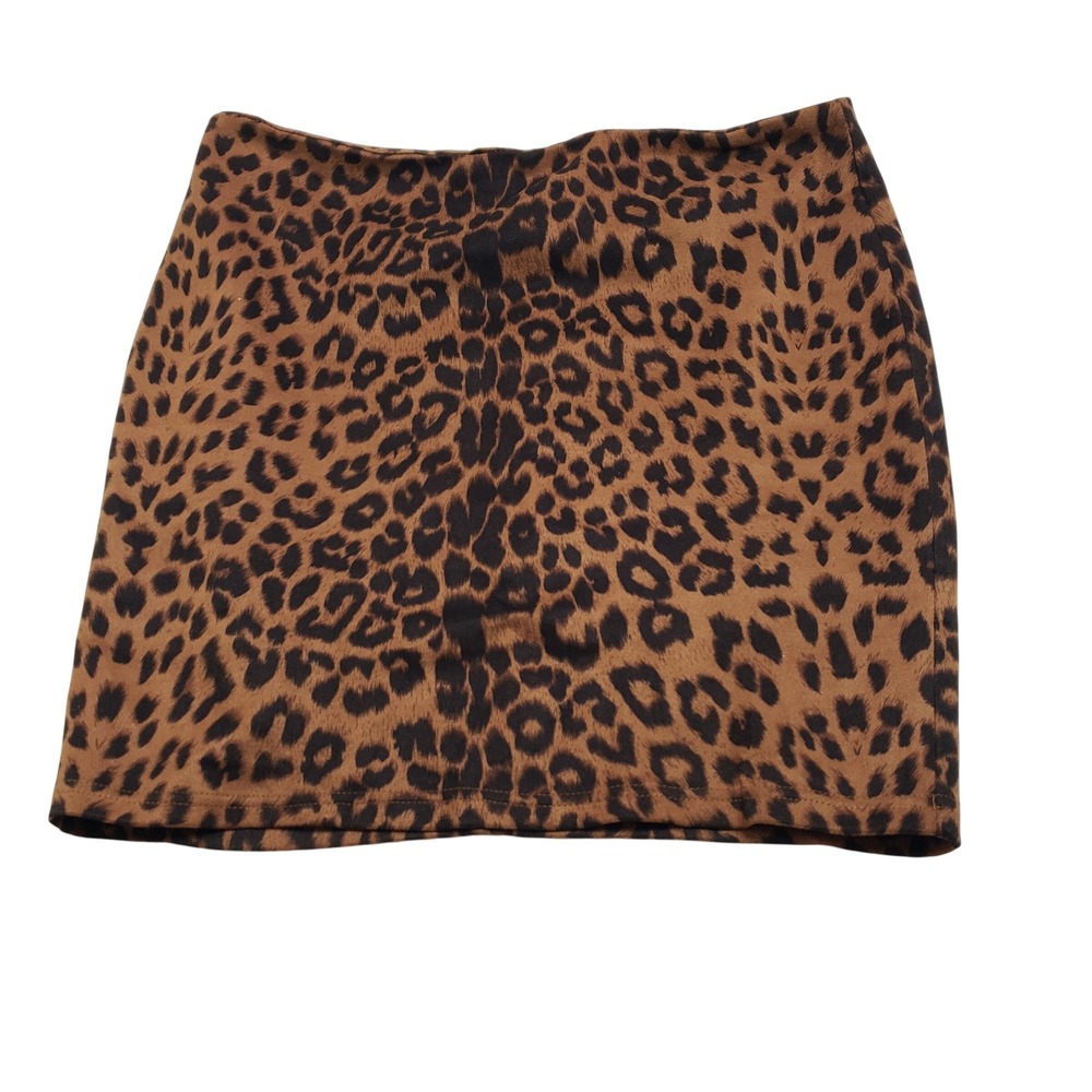 Michel Womens Leopard Print Mini Skirt Size L Brown Animal Print 5042